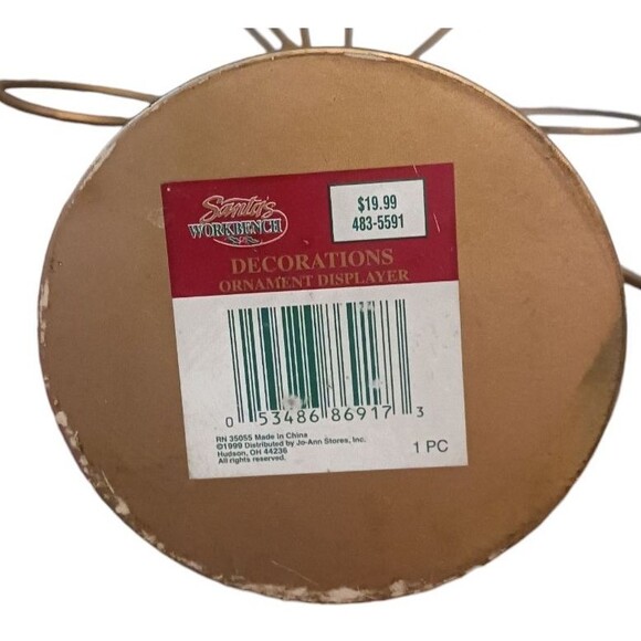 Vtg 90's Gold Metal Christmas Ornament 18" Display Tree Stand Santa's Workbench - Picture 4 of 4